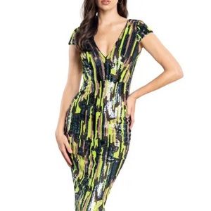 DRESS THE POPULATION 
Allison Womens Sequined Midi Cocktail Dress